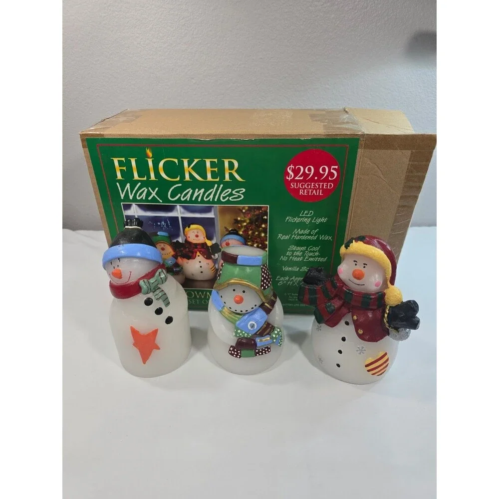 Candle Impressions Wax Flameless Happy Snowmen Figures  Holiday Christmas *Flaw*